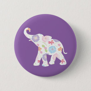 Happy Elephant-Big-Flower Pattern Modern 6 Cm Round Badge