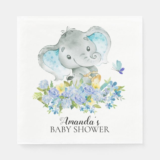 Happy Elephant Boys Baby Shower Paper Napkins (Front)