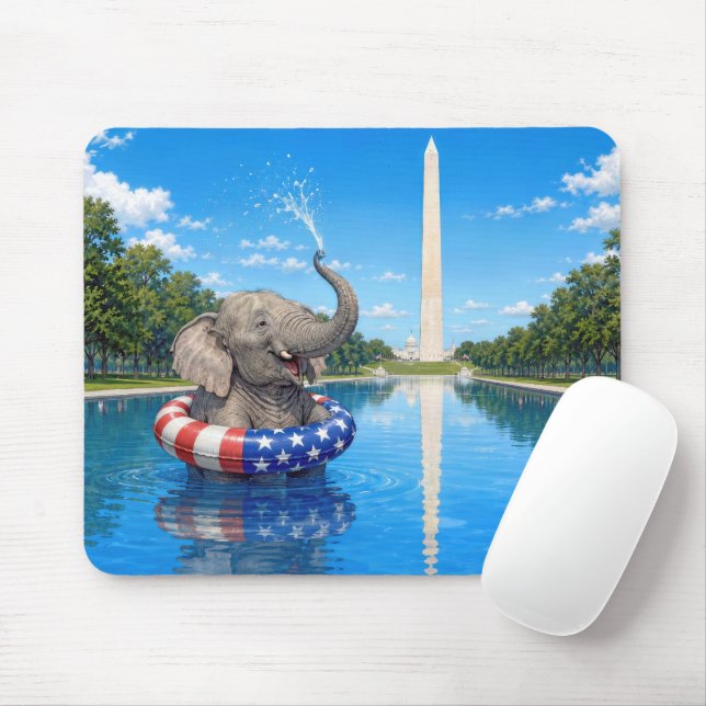 Happy Elephant in the Reflecting Pool Mouse Mat (With Mouse)