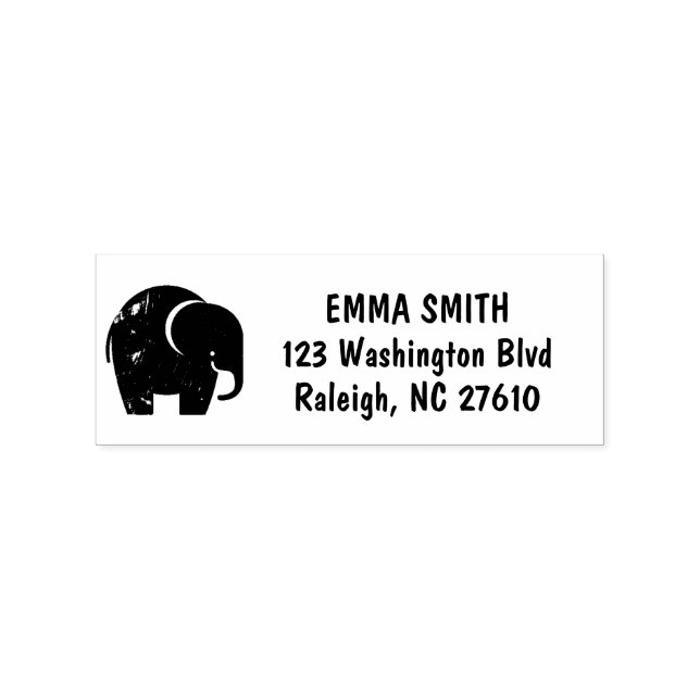 Happy Elephant Kids Mail Return Address Label Rubber Stamp (Imprint)