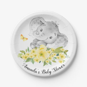 Happy Elephant Neutral Baby Shower 7" Plate