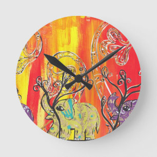 Happy Elephant Parade Round Clock