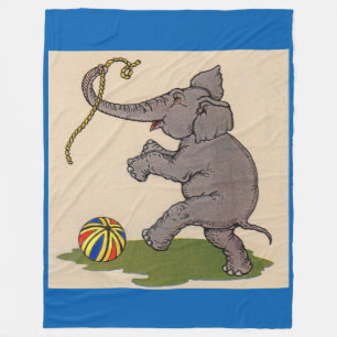 happy elephant playing with rope and ball fleece blanket