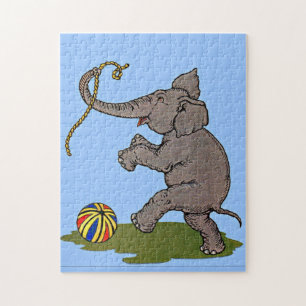 happy elephant playing with rope and ball jigsaw puzzle