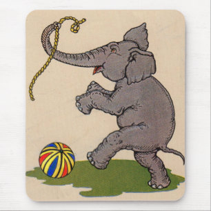 happy elephant playing with rope and ball mouse mat