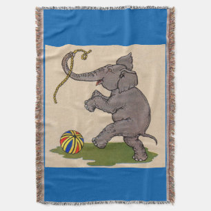 happy elephant playing with rope and ball throw blanket