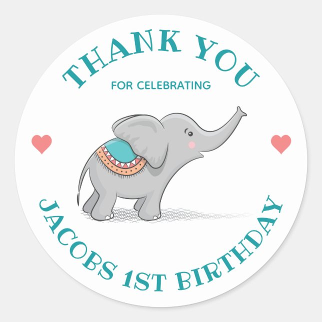 Happy Elephant Thank You Classic Round Sticker (Front)