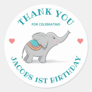 Happy Elephant Thank You Classic Round Sticker