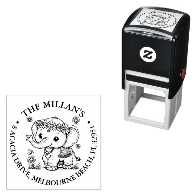 Happy Elephant  theme Self-inking Stamp (In Situ)