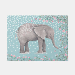 Happy Elephant- Watercolor Illustration Doormat