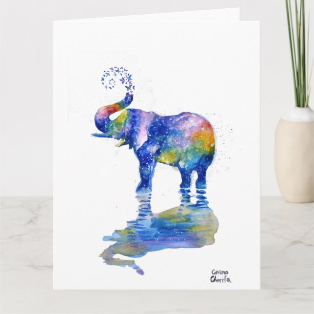 Happy elephant watercolor painting   card (Front)