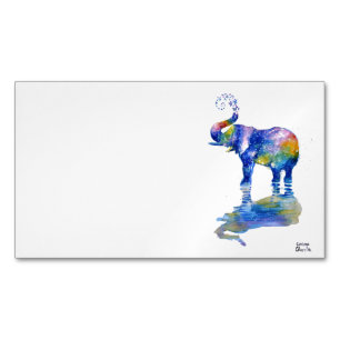 Happy elephant watercolor painting  	Magnetic business card