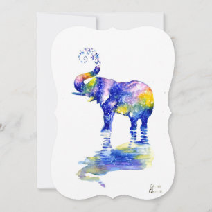 Happy elephant watercolor painting save the date