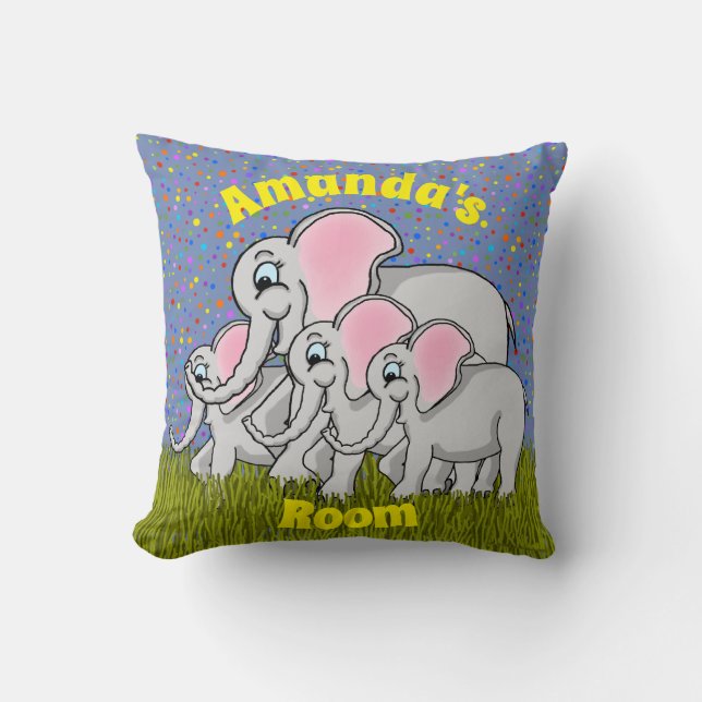 Happy Elephants Square Pillow (Front)