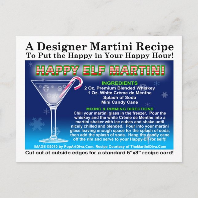 Happy Elf Christmas Martini Recipe Postcard (Front)