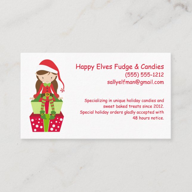 Happy Elf Customisable Small Business Bakery Candy Card (Front)