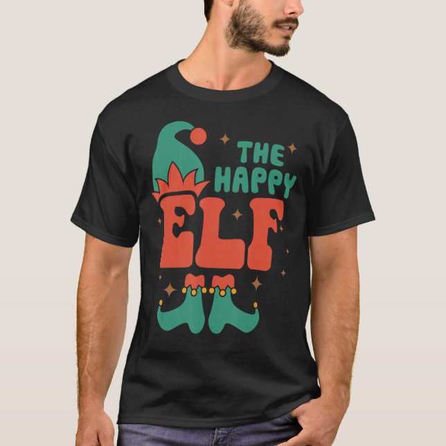 Happy Elf Family Matching Christmas Pjs Funny T-Shirt (Front)