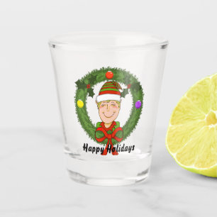Happy Elf in Wreath Shot Glass