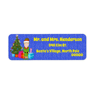 Happy Elf with Gifts Return Address Labels