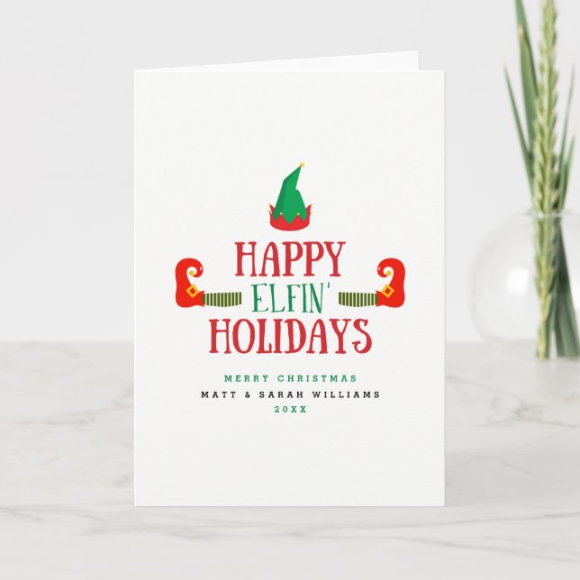 Happy Elfin Holidays Christmas Holiday Card (Front)