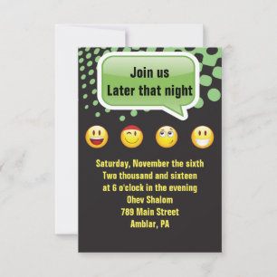 HAPPY EMOJI Bar Bat Mitzvah Party Reception Card