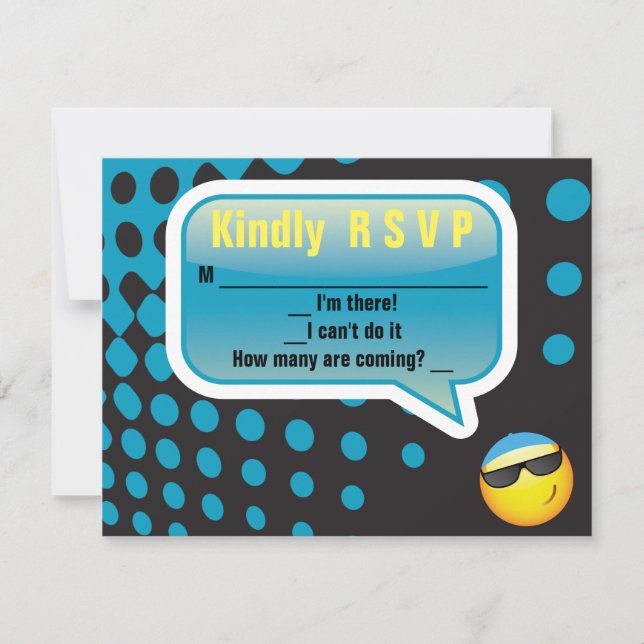 HAPPY EMOJI Bar Bat Mitzvah Reply Card-blue RSVP Card (Front)