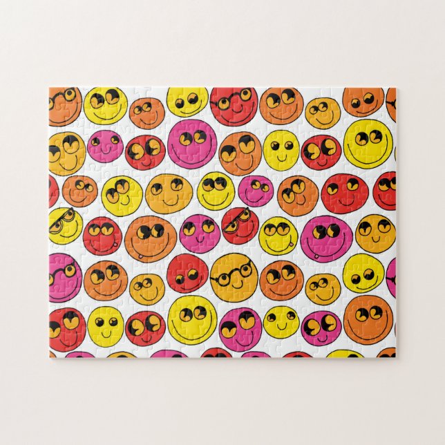 Happy Emoji Faces Funny Yellow Pink Red Orange Jigsaw Puzzle (Horizontal)