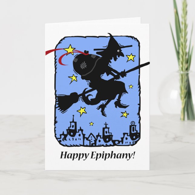 Happy Epiphany, Befana, Christmas Witch with Gifts Holiday Card (Front)