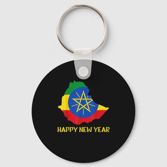 Happy Ethioan New Year Ethioa Map Flag Ethioan Dad Key Ring (Front)