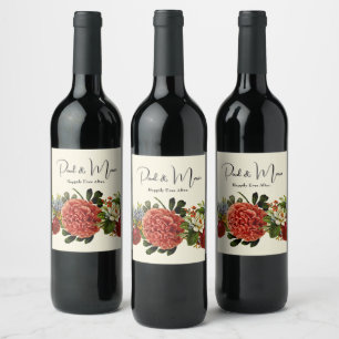 Happy Ever After BOHO retro floral tapestry Wine Label