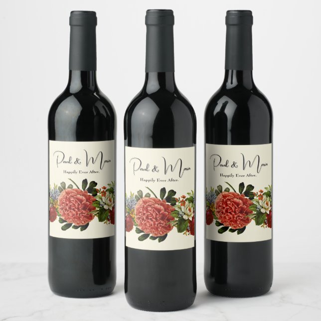 Happy Ever After BOHO retro floral tapestry Wine Label (Bottles)