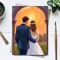Happy Ever After Bride & Groom Watercolor Wedding