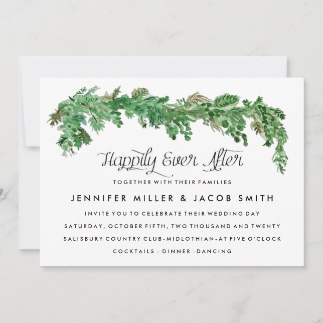 Happy Ever After Greenery Wedding Invitation (Front)