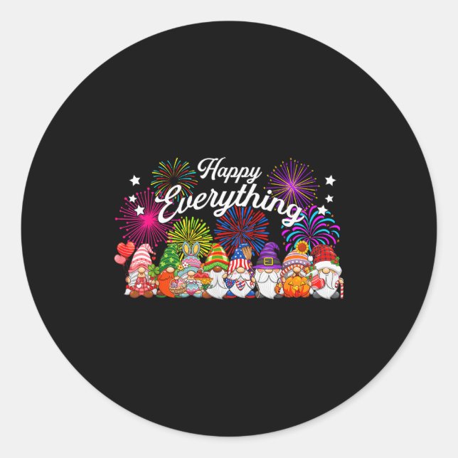 Happy Everything Gnomes For All Year Every Holiday Classic Round Sticker (Front)
