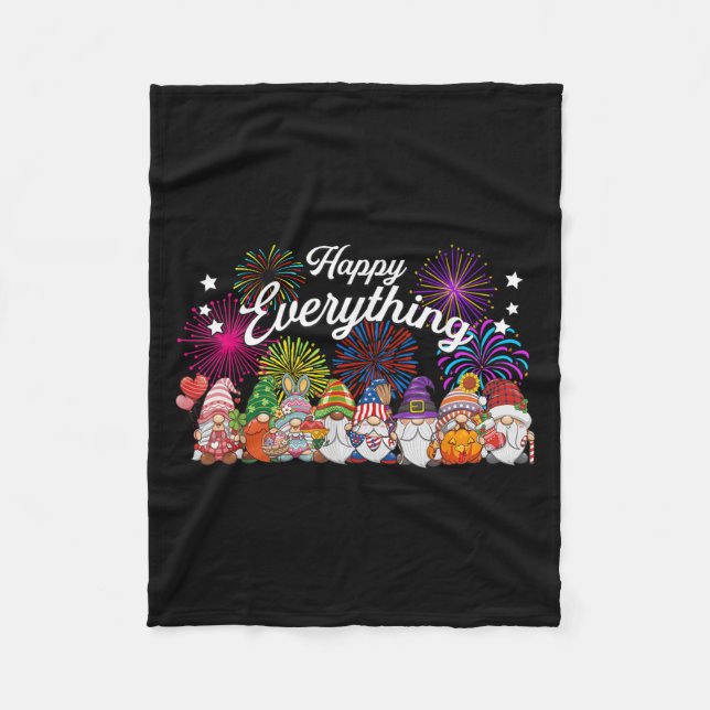 Happy Everything Gnomes For All Year Every Holiday Fleece Blanket (Front)