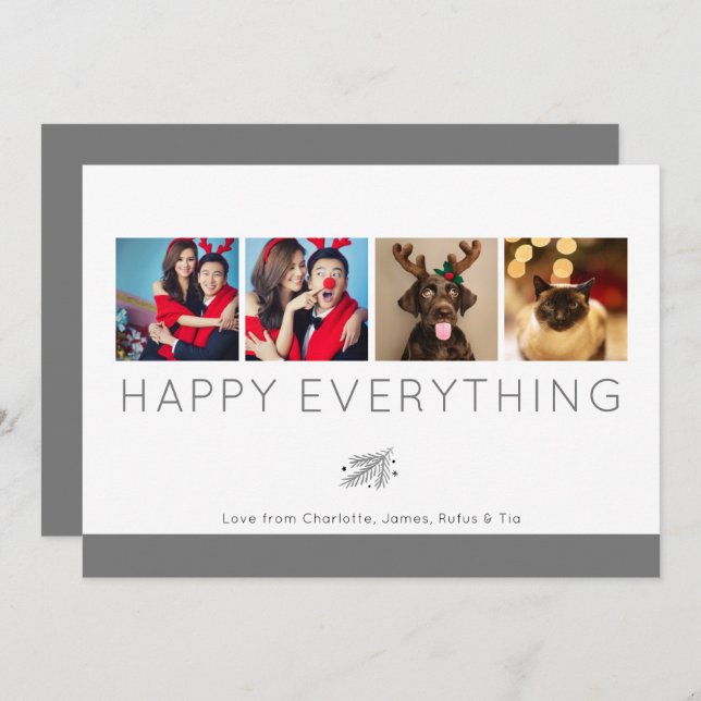 Happy Everything Holiday Photo Grey Foliage Card (Front/Back)