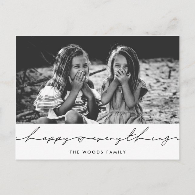 Happy everything Modern handwritten Holiday photo Postcard (Front)