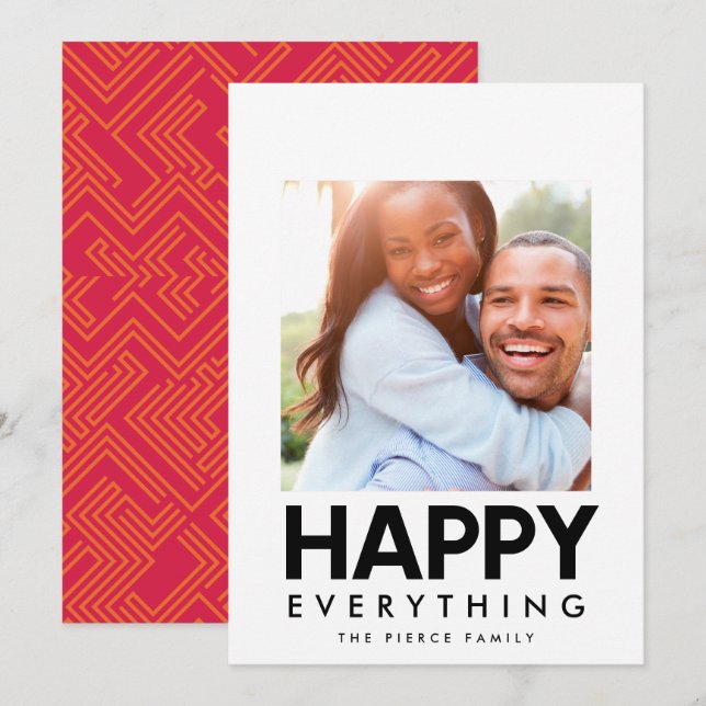 Happy Everything Modern Square Photo Holiday Card (Front/Back)