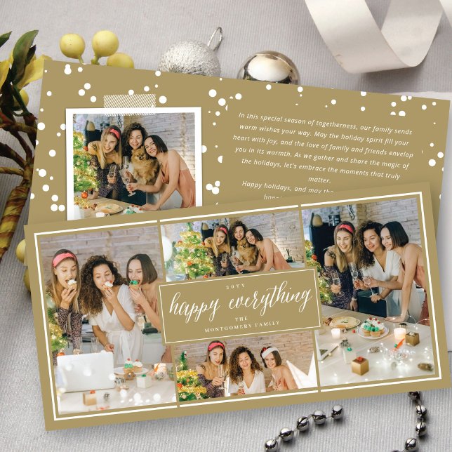 Happy Everything Simple White Script Photo Collage Holiday Card (Creator Uploaded)
