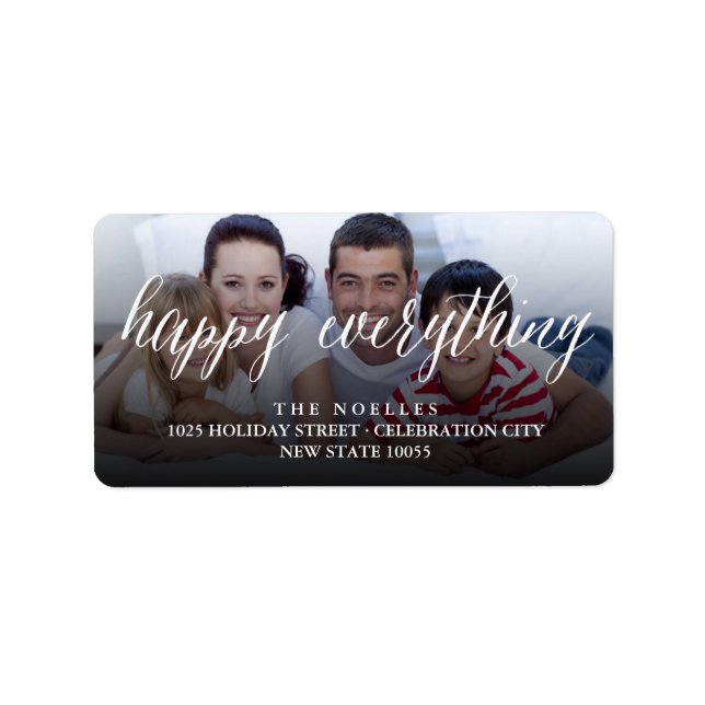 Happy Everything Simple White Script Photo Modern Label (Front)
