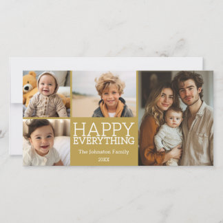 Happy Everything with 4 photo collage - Gold Holiday Card
