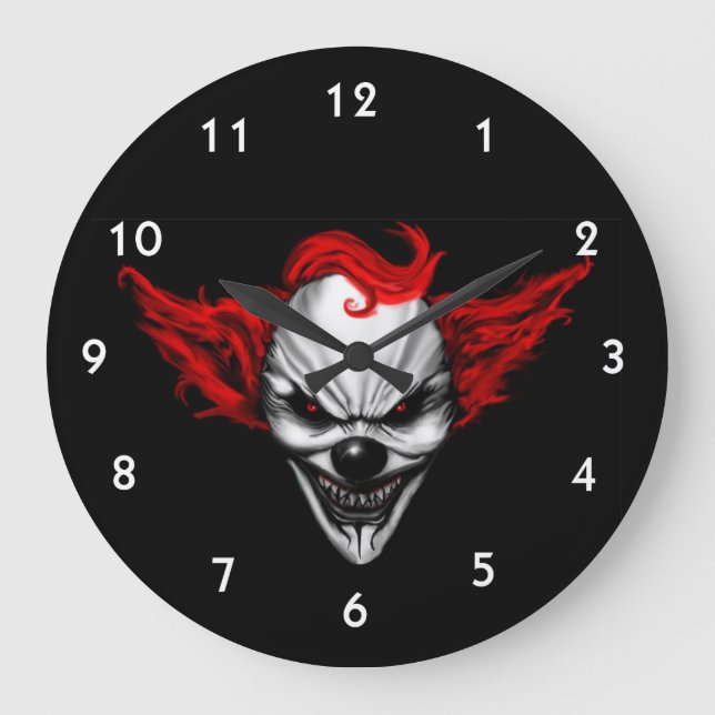 Happy Evil Clown Red Hair Large Clock (Front)