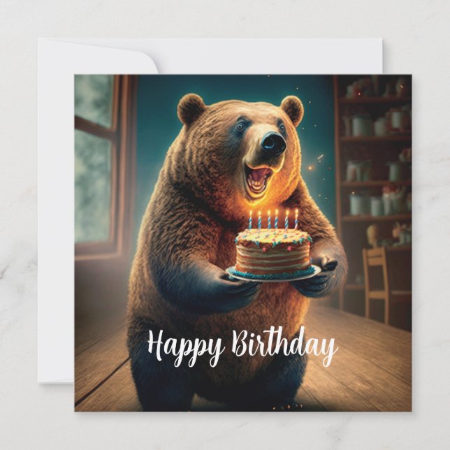 Happy excited bear Birthday Card (Front)