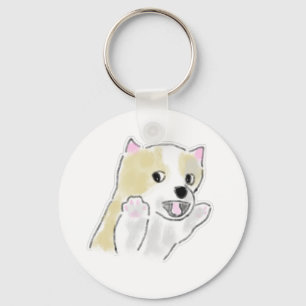 Happy Excited Puppy With Paws Up Key Ring
