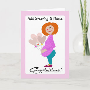 Happy Expectant Mom Holding Balloons Card
