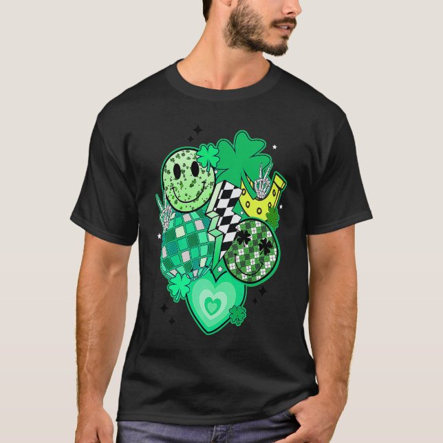 Happy Face And Disco Ball Lucky Shamrock C Patrick T-Shirt (Front)