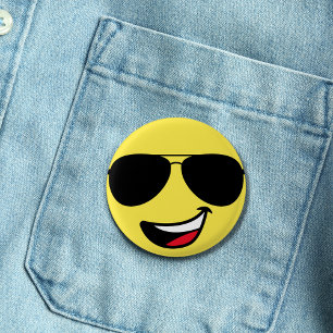 Happy Face Aviator Sunglasses fun cute yellow  3 Cm Round Badge
