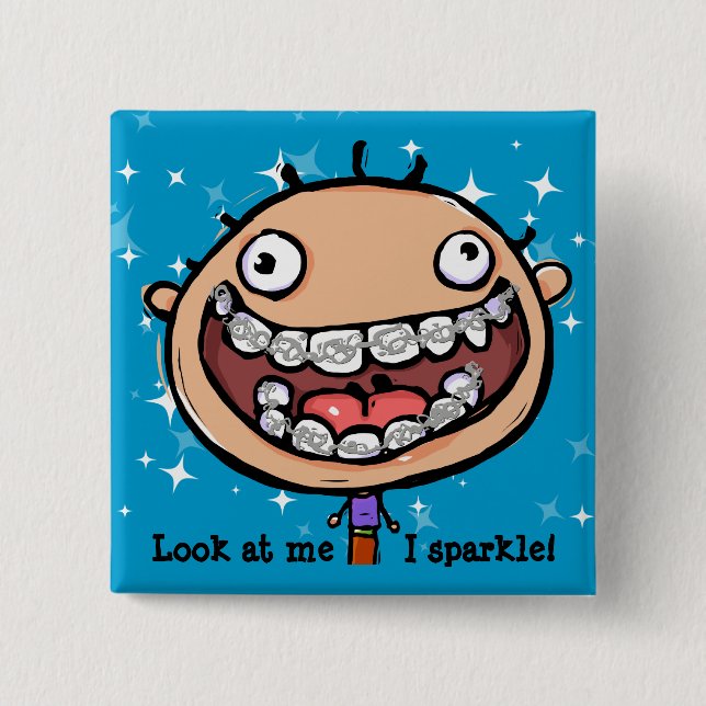 Happy face. Braces. Orthodontist. Customisable 15 Cm Square Badge (Front)
