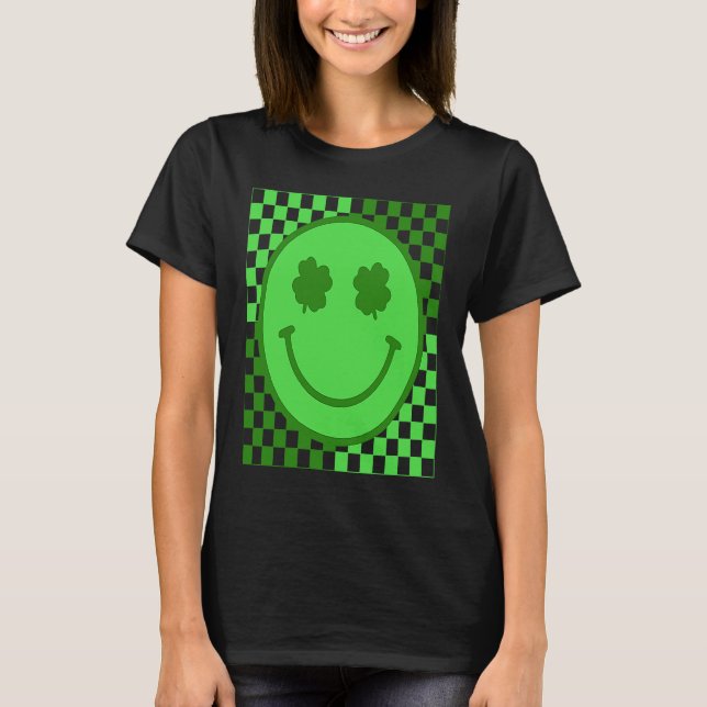 Happy Face Checked Shamrock Green C Boy Girl T-Shirt (Front)