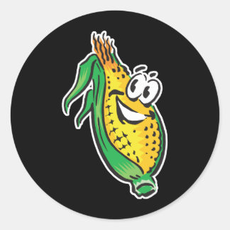 happy face corn on the cob classic round sticker